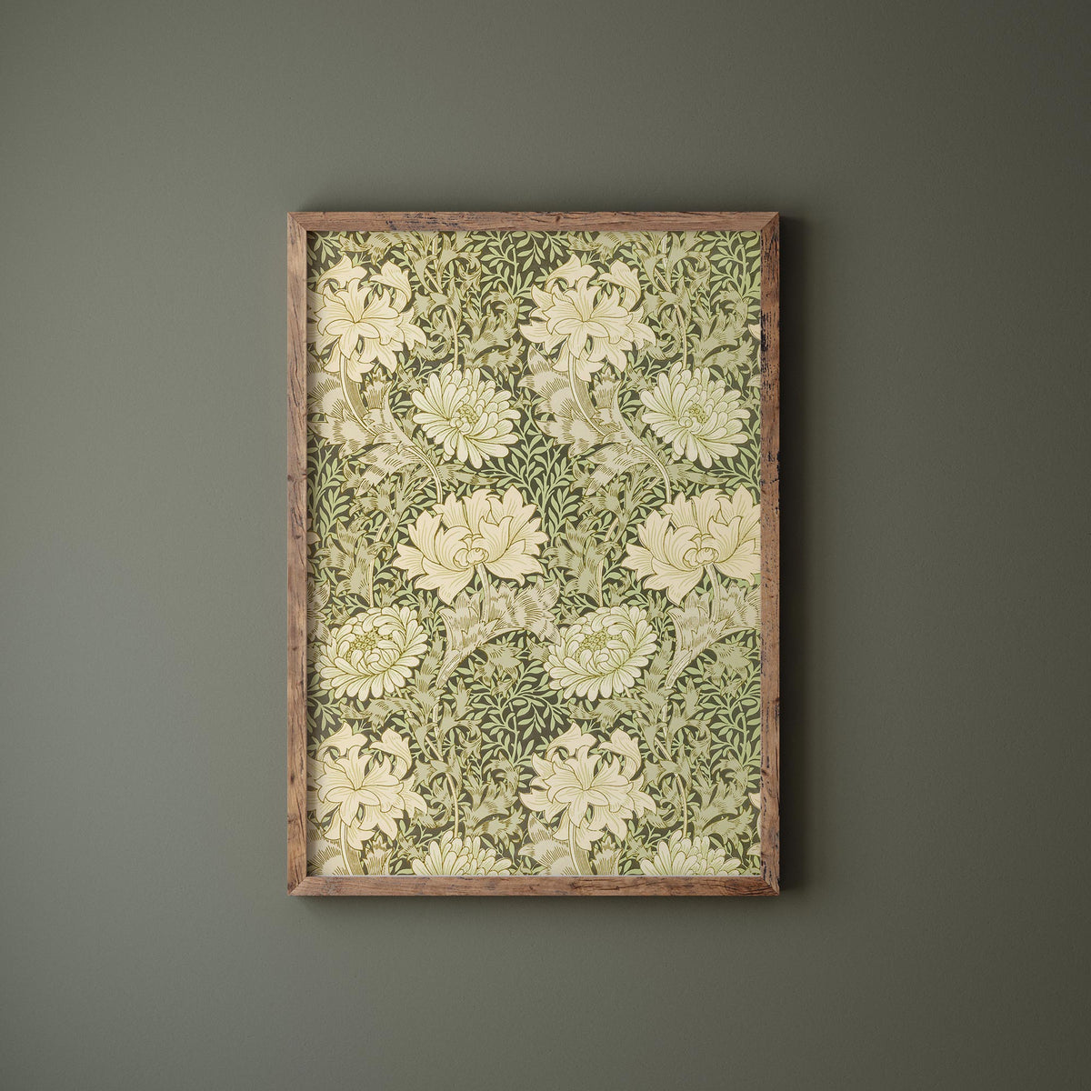 William Morris Print, Pastel Color Botanical Patterns, Chrysanthemum (1877) Reproduction, Green & Beige Flower Wall Art, Floral Print