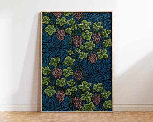 William Morris Print 'Wine' (1873), Vintage Grape Patterns, Classic Art Reproduction, Green & Purple Botanical Wall Art