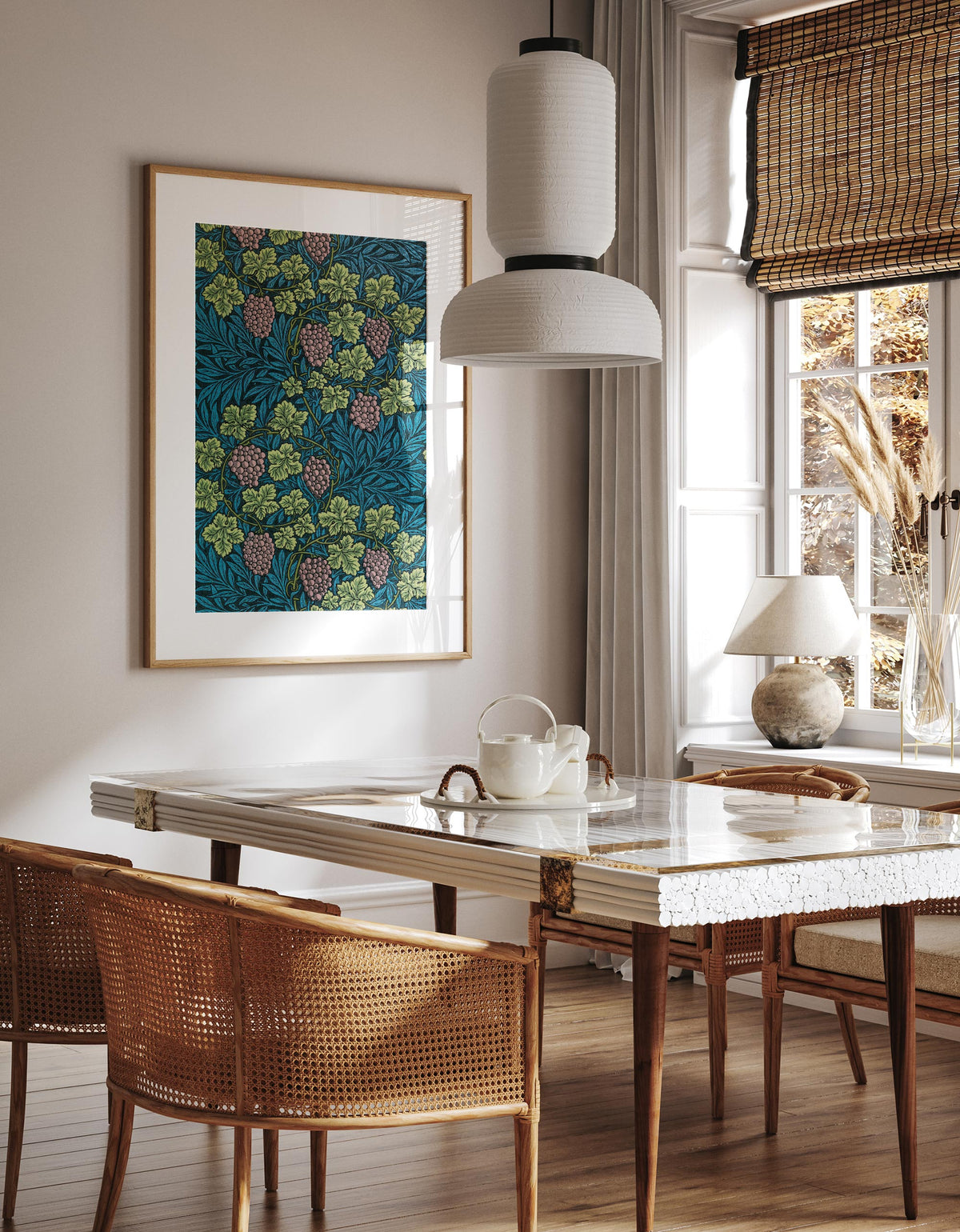 William Morris Print 'Wine' (1873), Vintage Grape Patterns, Classic Art Reproduction, Green & Purple Botanical Wall Art