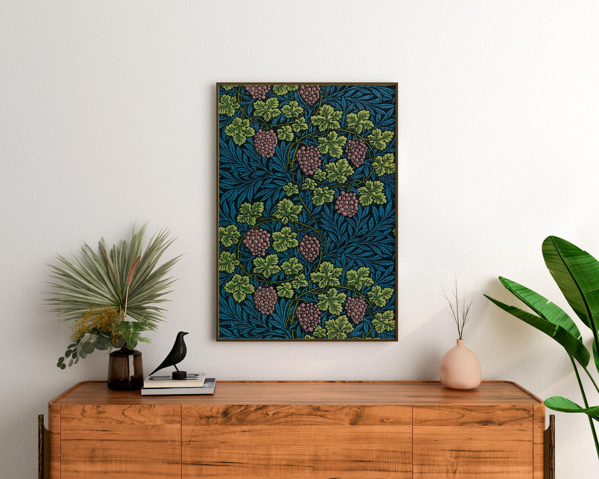 William Morris Print 'Wine' (1873), Vintage Grape Patterns, Classic Art Reproduction, Green & Purple Botanical Wall Art
