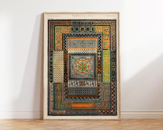 Vintage Pompeian Mosaics Print by Owen Jones, Grammar of Ornament Reproduction, Geometric Abstract Patterns Poster, 19th Century Wall Art