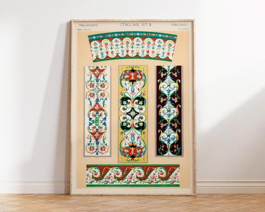 Vintage Italian Patterns Print by Owen Jones, Grammar of Ornament Reproduction, Floral Abstract Texture Poster, 19th Century Wall Art