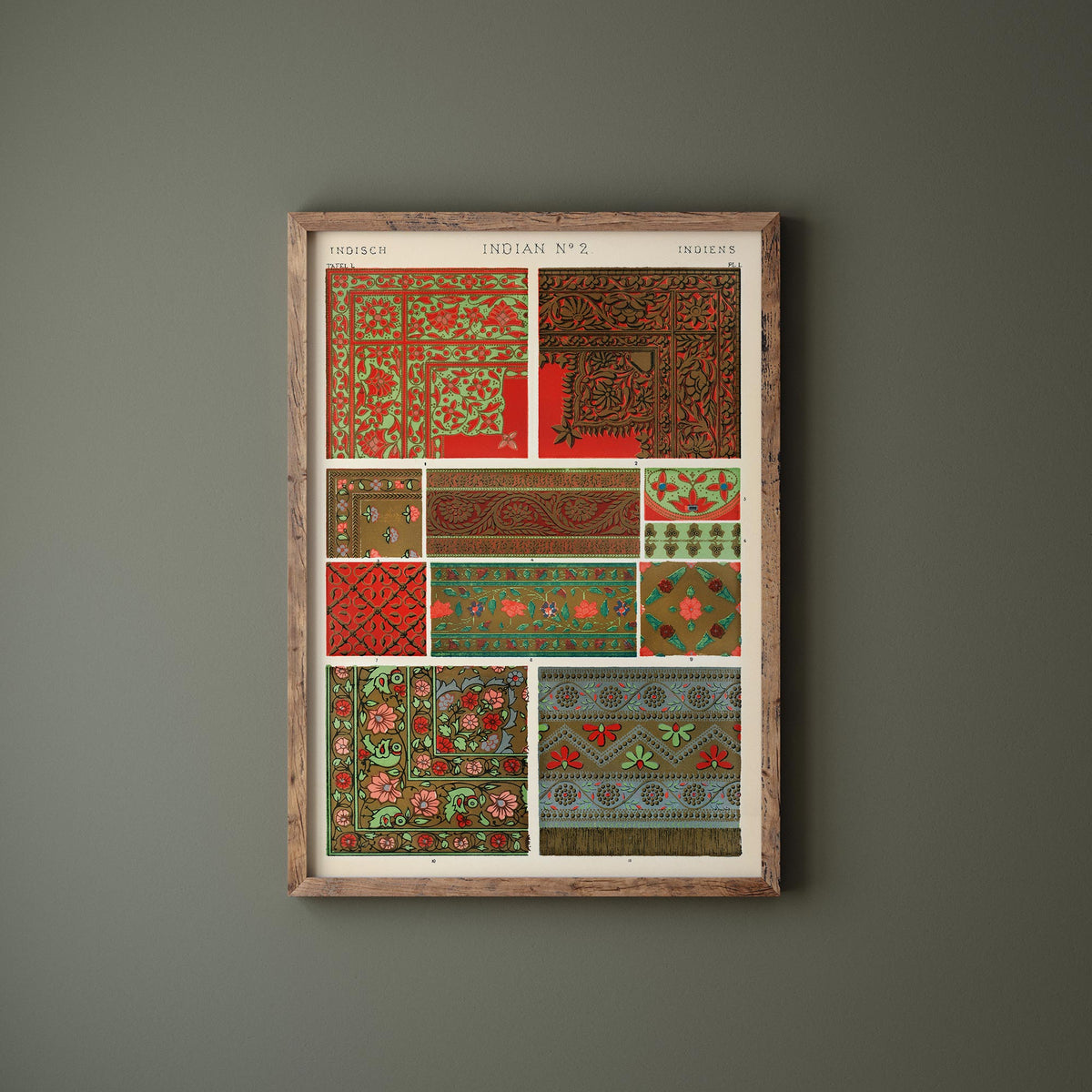 Vintage Indian Patterns Print by Owen Jones, Grammar of Ornament Reproduction, Abstract Red Patterns Poster, 19th Century Wall Art