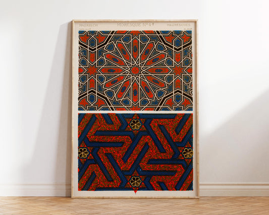 Vintage Moresque Patterns Print by Owen Jones, Grammar of Ornament Wall Art, Antique Islamic Texture Poster, Arabesque Geometric Patterns,