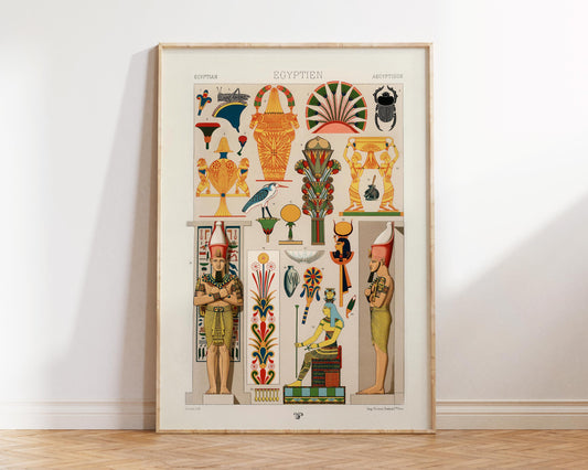 Egyptian Patterns Print by Albert Racinet, Ancient Egypt God & Goddesses Wall Art, Hieroglyphics Symbols with Bold Colors