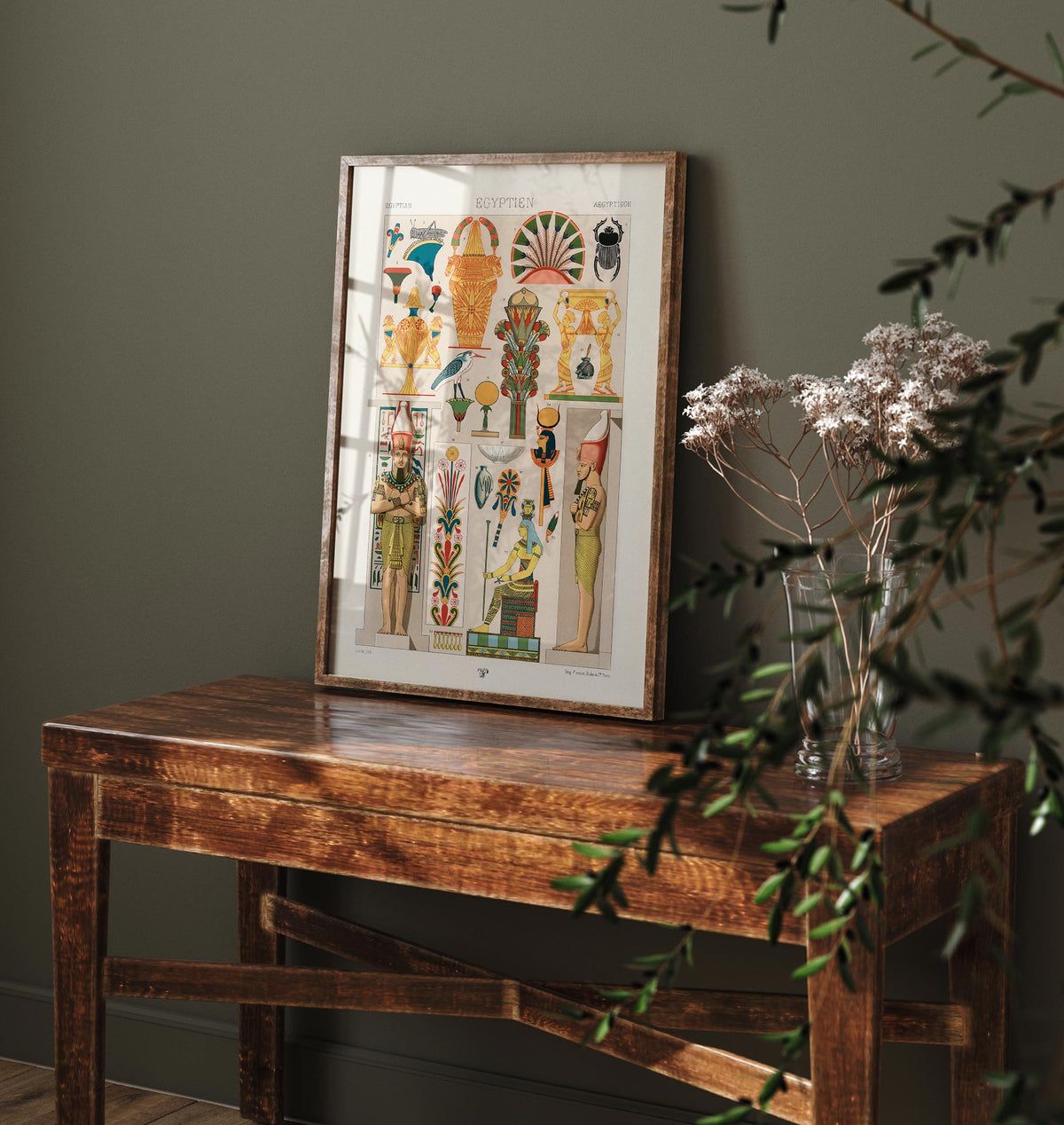 Egyptian Patterns Print by Albert Racinet, Ancient Egypt God & Goddesses Wall Art, Hieroglyphics Symbols with Bold Colors