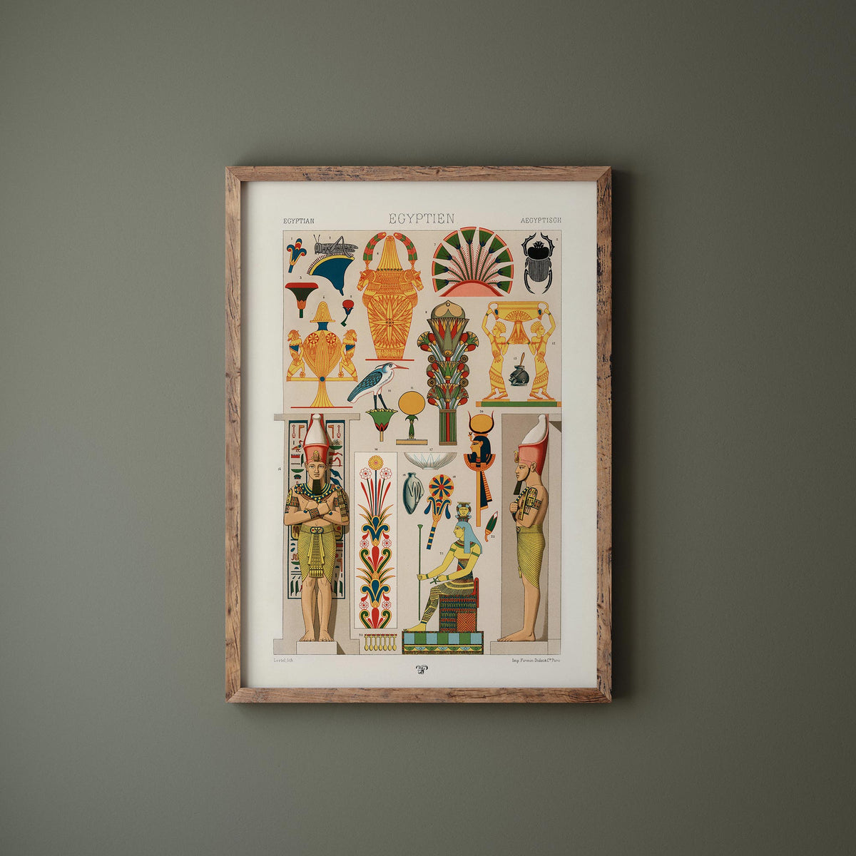 Egyptian Patterns Print by Albert Racinet, Ancient Egypt God & Goddesses Wall Art, Hieroglyphics Symbols with Bold Colors