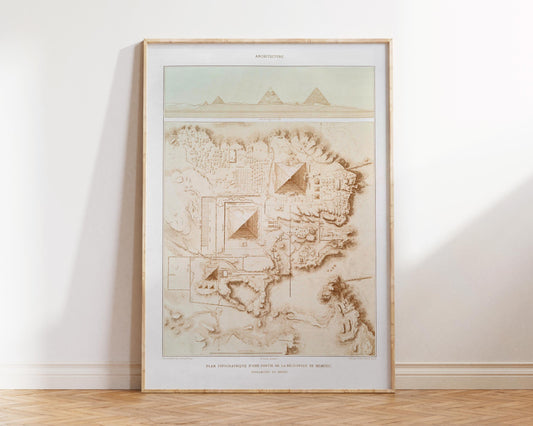 Ancient Egyptian Art Print by Émile Prisse d'Avennes, Giza Pyramids Topographic Map, Historical Memphite Necropolis Wall Art, Egypt Poster