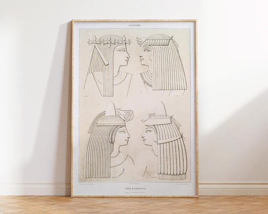 Ancient Egyptian Art Print, Types & Portraits (Ladies of various eras) from Histoire de l'art Égyptien (1878) by Émile Prisse d'Avenne