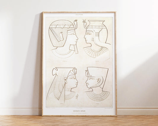 Ancient Egyptian Art Print by by Émile Prisse d'Avennes, Portrait of Kings from Histoire de l'art Égyptien, Art Print of Ancient Sculptures