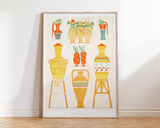 Ancient Egyptian Art Print by Émile Prisse d'Avennes, Variety of Egyptian Urns, Vintage Patterns & Vases Print