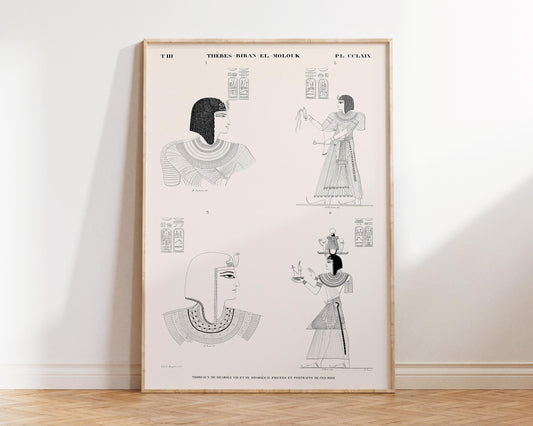 Ancient Egyptian Art Print by Jean Francois Champollion, Figures and Portraits of Ramses III and Ramses IX, Vintage Egyptian Tomb Print