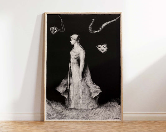 Odilon Redon Painting Print, "Haunting (1893—1894)", 19th Century French Symbolism Art, Gothic Charcoal Witchy Art, Vintage Art Reproduction