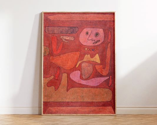 Abstract Large Wall Art Print by Paul Klee "The Man of Confusion" 1939, Vintage Painting Reproduction Pink & Red Living Room Decor