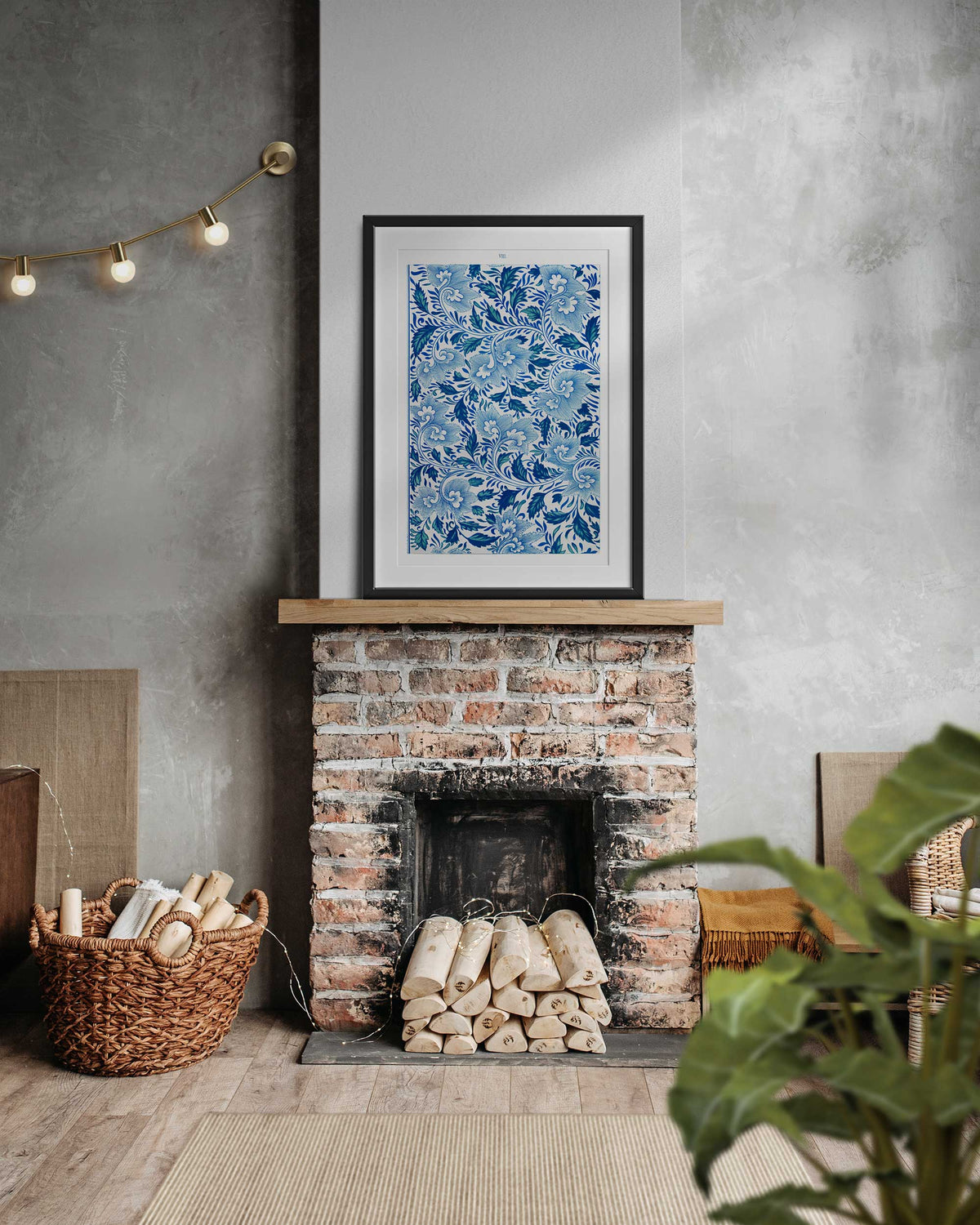 Blue Flower Texture Fine Art Print by Owen Jones, Chinese Botanical Ornaments Wall Art, Antique Leaf Pattern Reproduction
