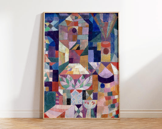 Abstract Large Wall Art Print by Paul Klee "Burggarten" 1919, Vintage Painting Reproduction Blue & Purple Living Room Decor