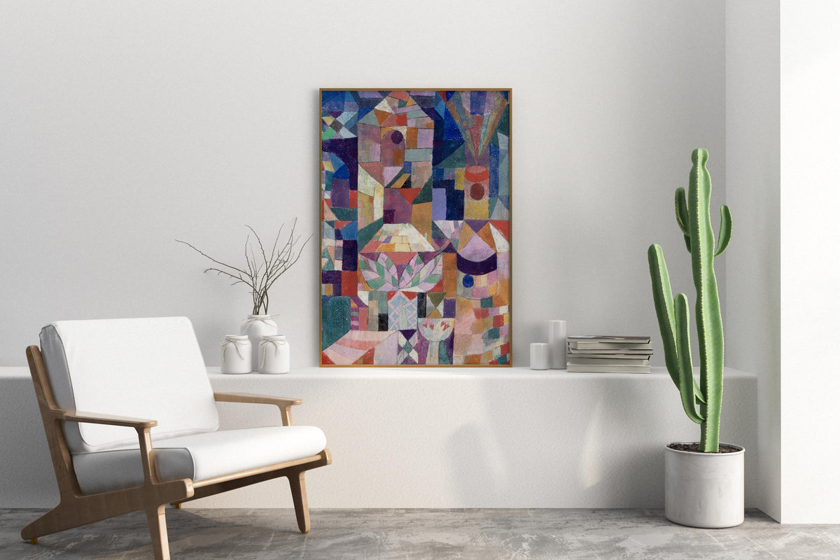 Abstract Large Wall Art Print by Paul Klee "Burggarten" 1919, Vintage Painting Reproduction Blue & Purple Living Room Decor
