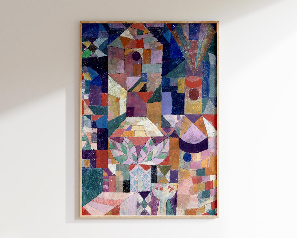 Abstract Large Wall Art Print by Paul Klee "Burggarten" 1919, Vintage Painting Reproduction Blue & Purple Living Room Decor
