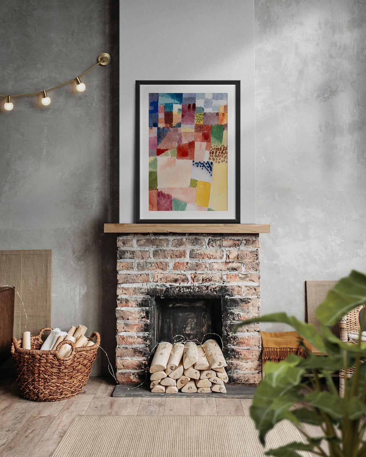Abstract Large Wall Art Print by Paul Klee, Motif from Hammamet (1914), Vintage Painting Reproduction Red & Yellow Living Room Decor