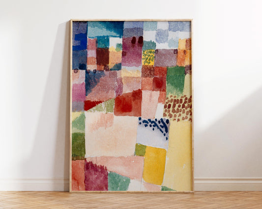 Abstract Large Wall Art Print by Paul Klee, Motif from Hammamet (1914), Vintage Painting Reproduction Red & Yellow Living Room Decor