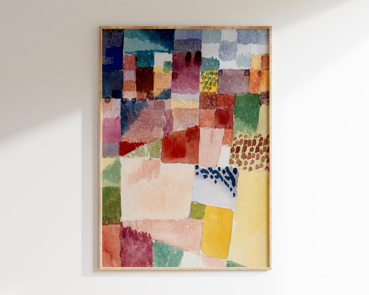 Abstract Large Wall Art Print by Paul Klee, Motif from Hammamet (1914), Vintage Painting Reproduction Red & Yellow Living Room Decor
