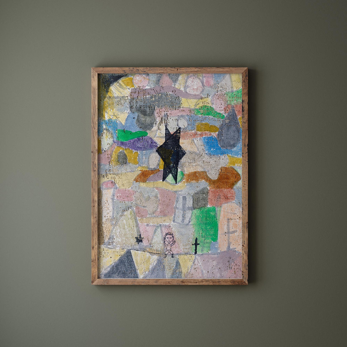 Green & Purple Abstract Large Wall Art, Under a Black Star by Paul Klee (1918), Vintage Painting Reproduction, Colourful Living Room Decor