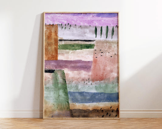Abstract Large Wall Art Print by Paul Klee "Landscape with Poplars" (1929), Vintage Painting Reproduction