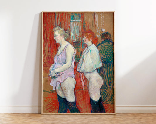 Vintage Art Print by Henri de Toulouse–Lautrec "Rue des Moulins" (1894), Antique Art Nouveau Painting Reproduction, Red Living Room Decor