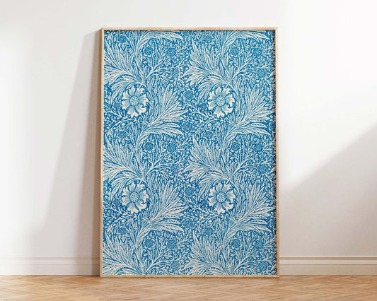 William Morris Blue Marigold 1875 Vintage Print, Antique Floral Pattern, Art Nouveau Wall Art, Classic Art Print Reproduction