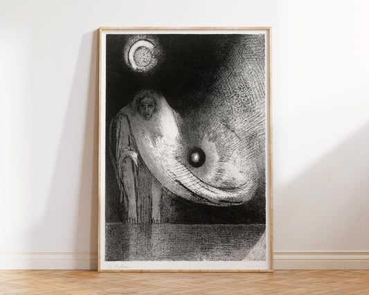 Vintage Art Print by Odilon Redon, The Buddha (1895), Antique Famous Painting Reproduction, Symbolist Black and White Wall Art