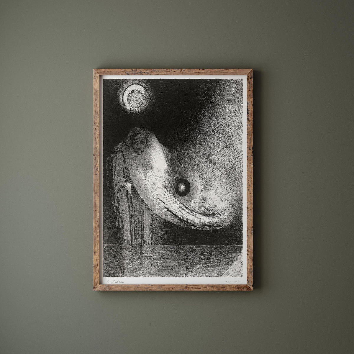 Vintage Art Print by Odilon Redon, The Buddha (1895), Antique Famous Painting Reproduction, Symbolist Black and White Wall Art
