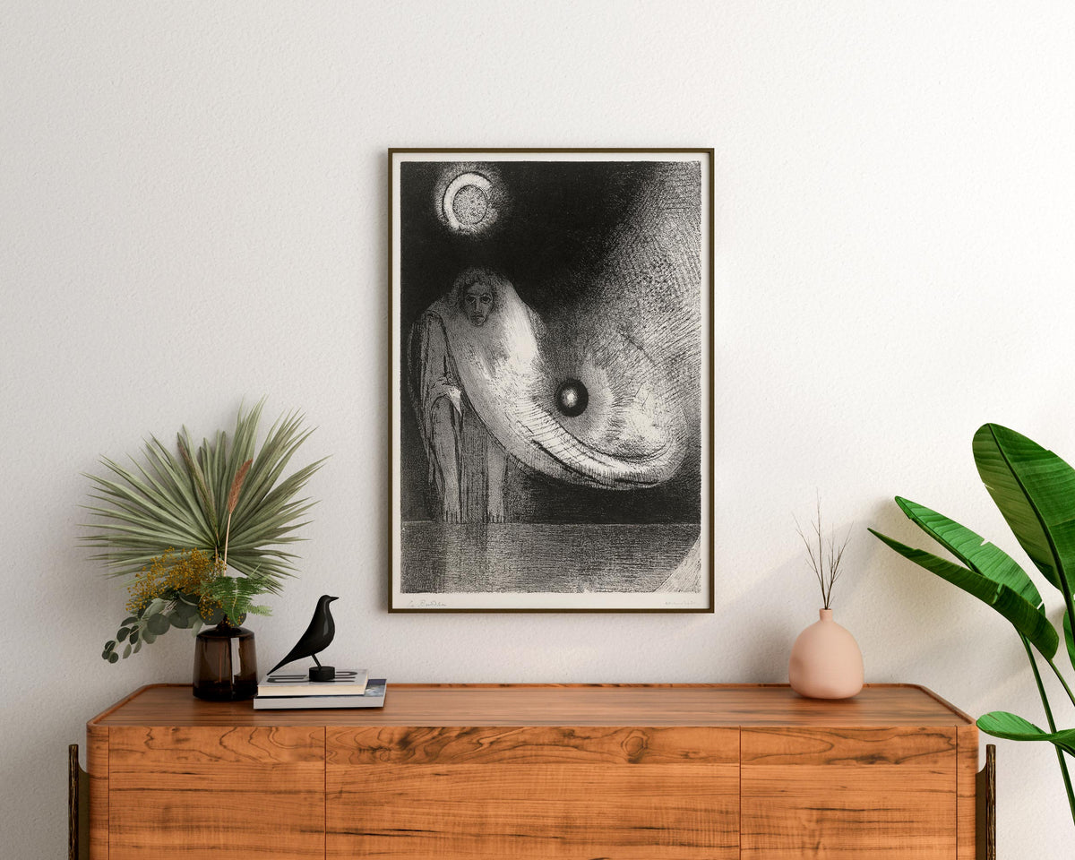 Vintage Art Print by Odilon Redon, The Buddha (1895), Antique Famous Painting Reproduction, Symbolist Black and White Wall Art